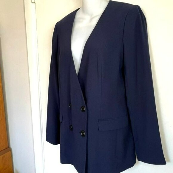 NWOT J CREW SIZE 2 NAVY FRENCH GIRL COLLARLESS DOUBLE BREASTED BLAZER - Picture 5 of 11